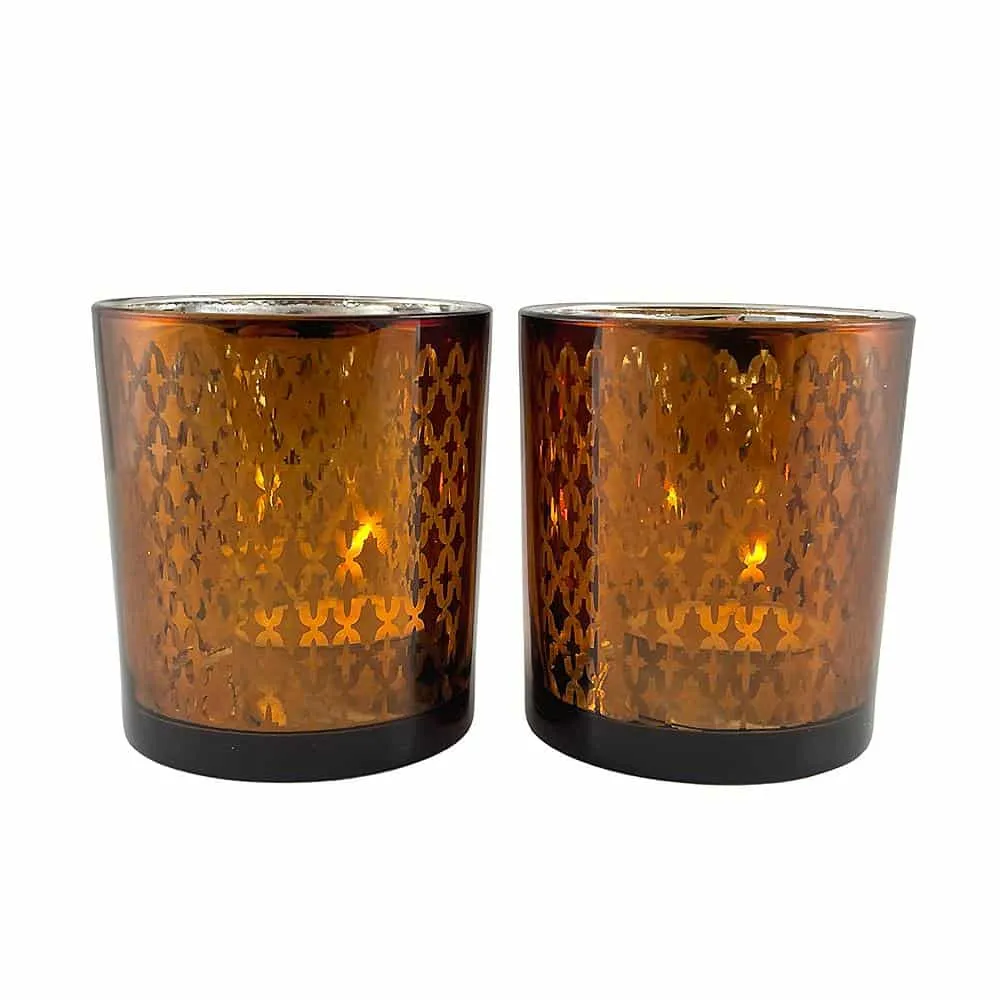 Telysholdere av glass (2 stk.) kobber/svart fra SIA Home Fashion