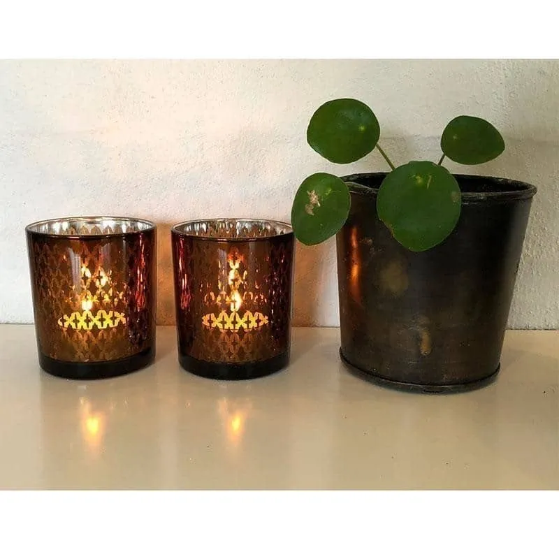 Telysholdere av glass (2 stk.) kobber/svart fra SIA Home Fashion