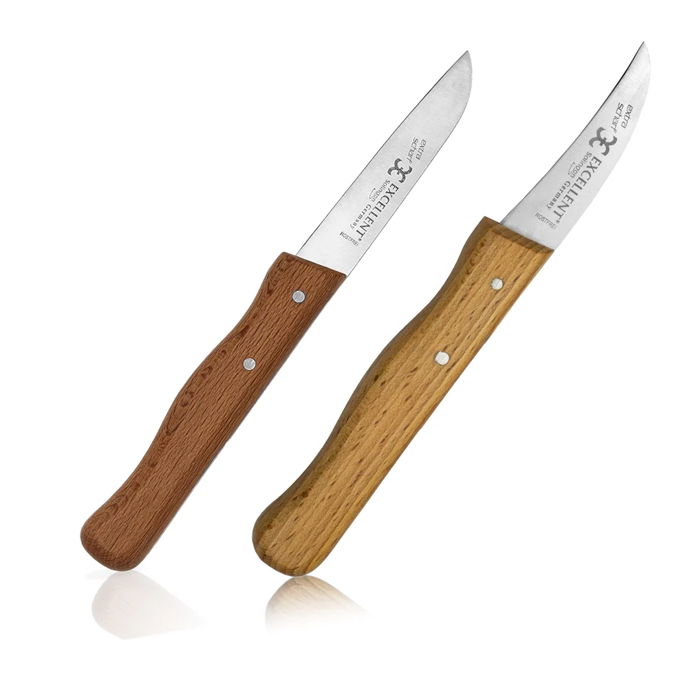 2-pakning Solinger fruktkniv og grønnsakskniv, rett og buet, håndslipt rustfritt stål - rustfritt - med vannbestandig ekte...