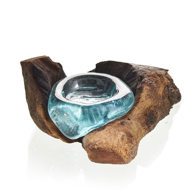 Smeltet glass på tre vase lysestake