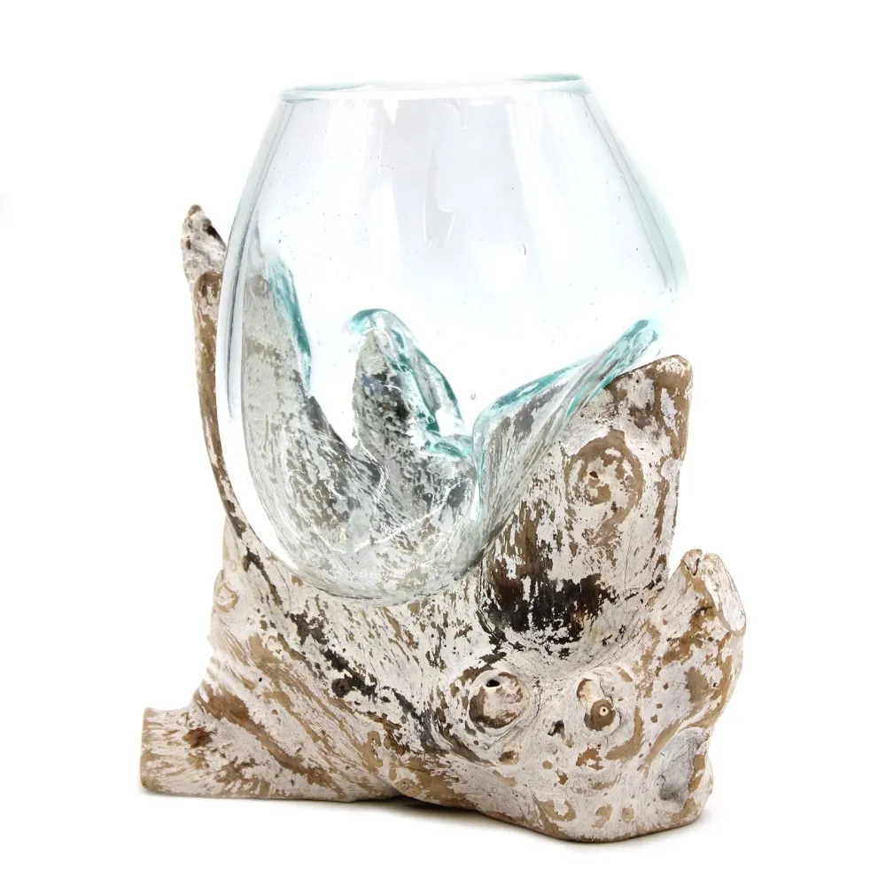 Smeltet glassbolle på drivvedbase, 18cm