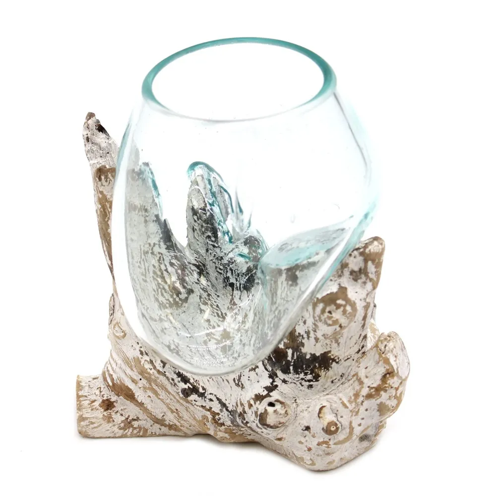 Smeltet glassbolle på drivvedbase, 18cm