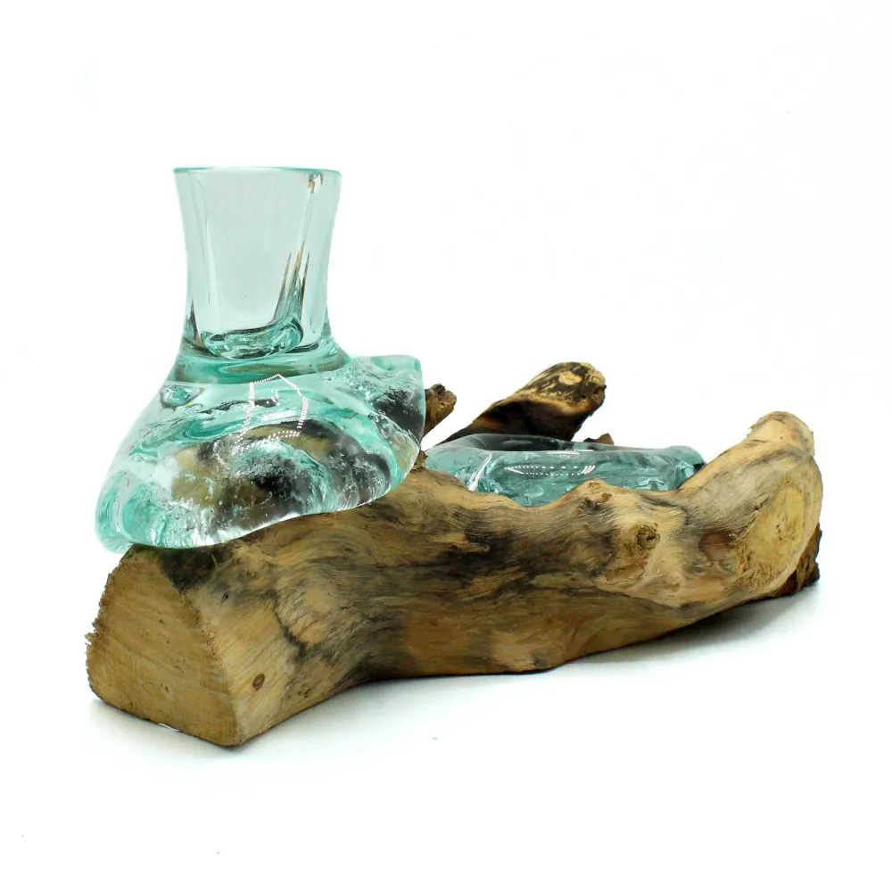Smeltet glassvase og telysholder 2-delt