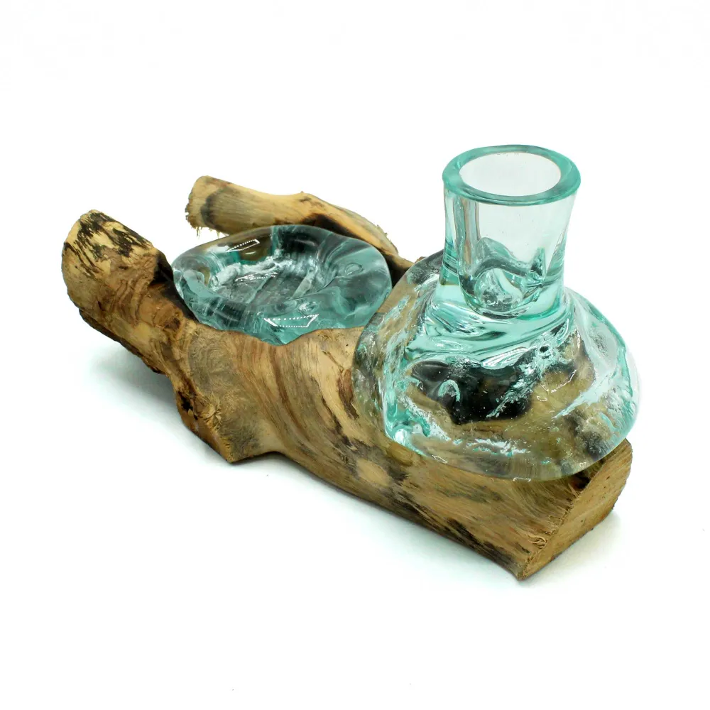 Smeltet glassvase og telysholder 2-delt