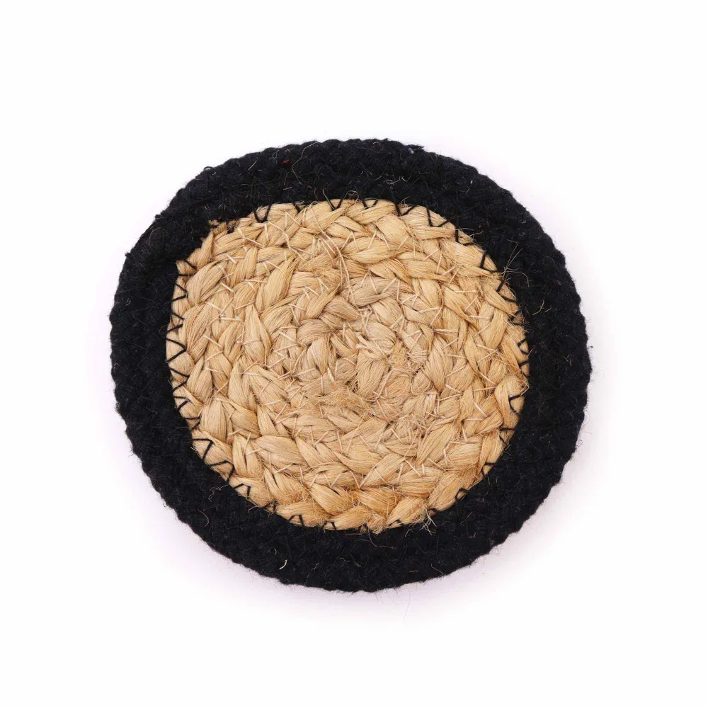 Glassbrikker Jute Bomull 10 cm Svart Kant 4-pakning
