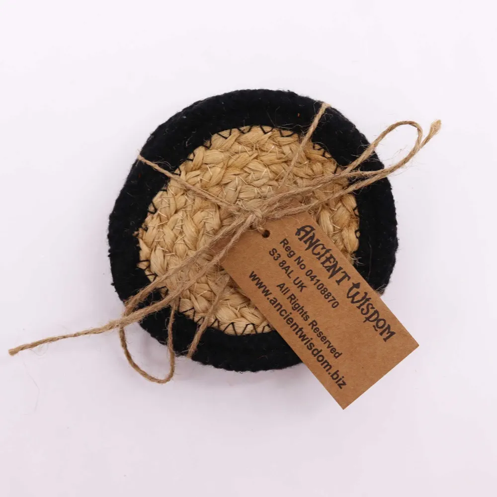 Glassbrikker Jute Bomull 10 cm Svart Kant 4-pakning