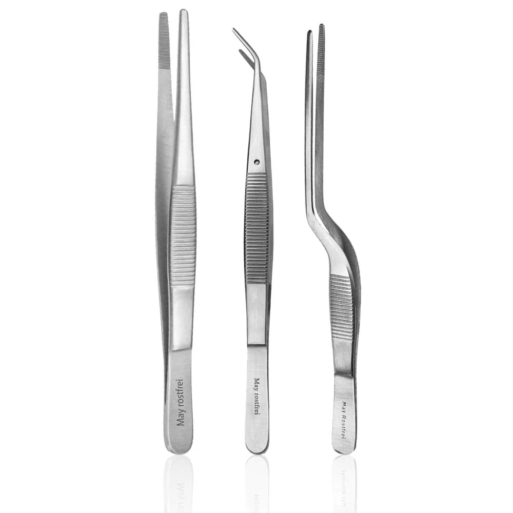 3-pakning kokkepinsetter ca. 16 cm lange - kjøkkenpinsett og serveringspinsett i rustfritt stål
