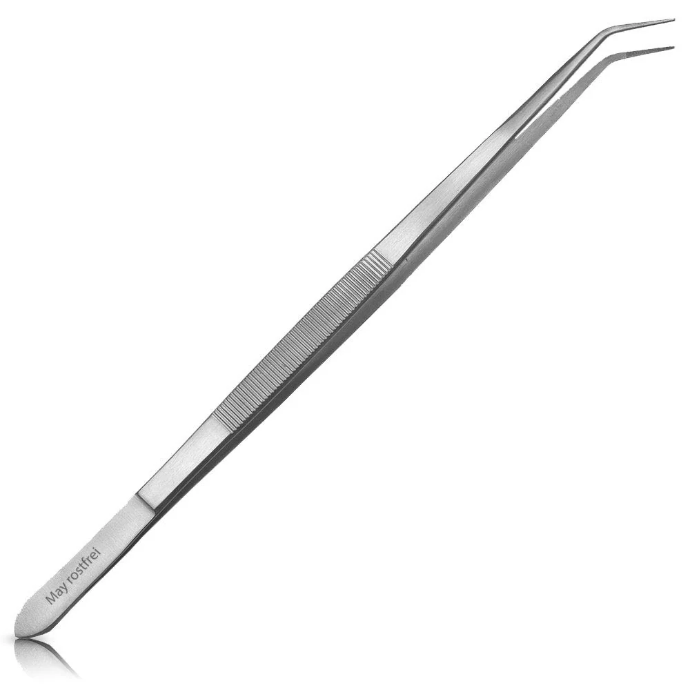 Kokepinsett - fin og bøyd spiss - 25 cm lang - kjøkkenpinsett - grillpinsett - grilltang - pinsett i rustfritt stål