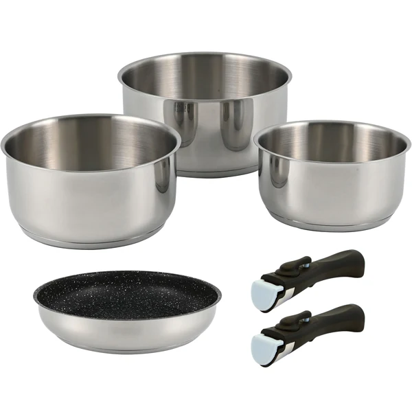 1852, Grytesett 6 deler med non-stick belegg og avtagbare håndtak, rustfritt stål