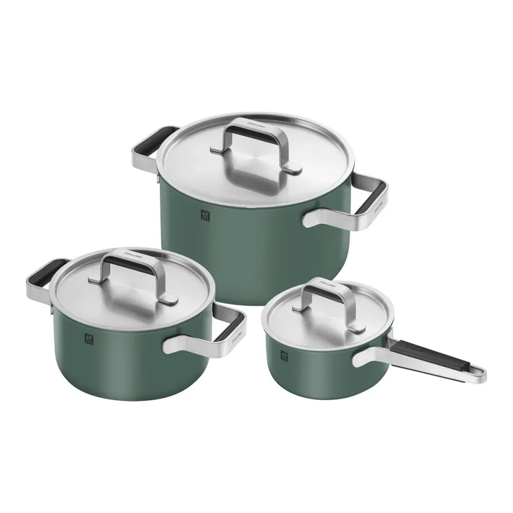 Grytesett, 3 stk, 18/10 rustfritt stål, grønn - ZWILLING PURE
