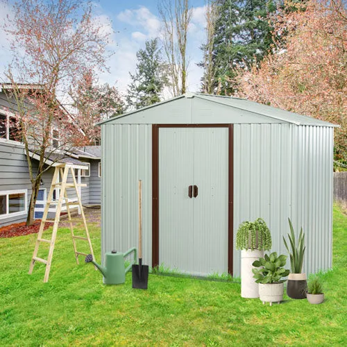 White Garden Storage Shed m/ låsbar skyvedør (8x4ft) GIGA