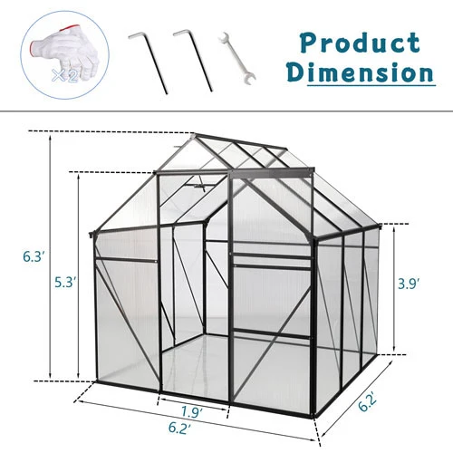 Polycarbonate Walk- Greenhouse Garden (6x6ft)