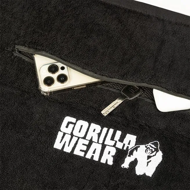 Gorilla Wear Zip Pocket Gym Towel, Black
