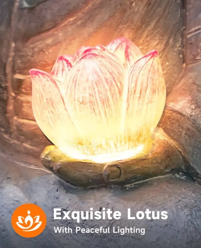 Handmade & handpainted Resting Buddha Statue Lotus Decoration Ornament - Outdoor Garden - Solar Energy , ca. 30x17cm - 1.5kg
