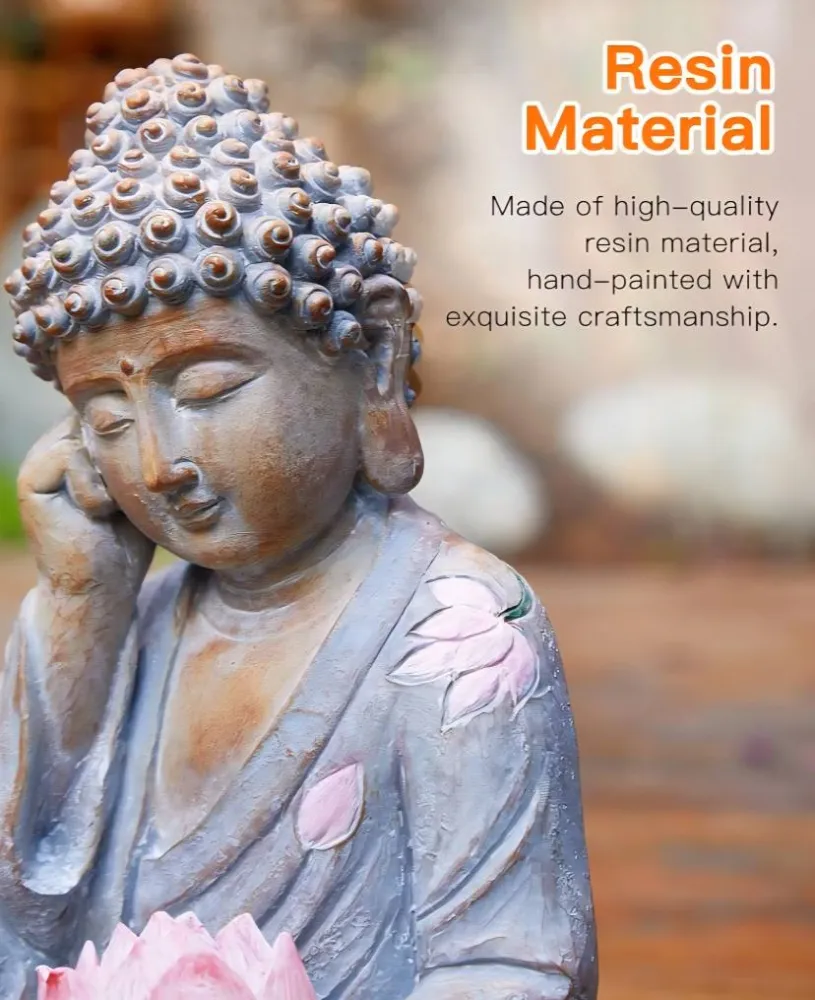 Handmade & handpainted Resting Buddha Statue Lotus Decoration Ornament - Outdoor Garden - Solar Energy , ca. 30x17cm - 1.5kg