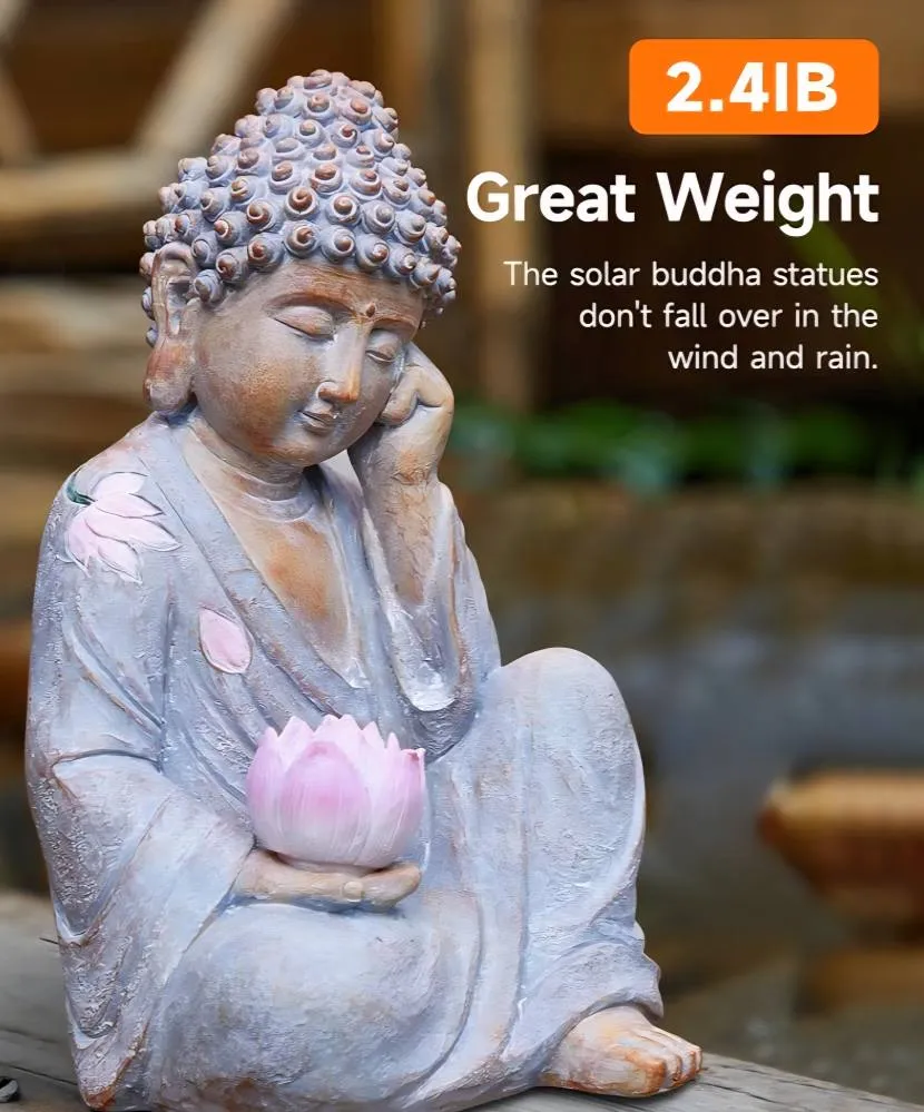 Handmade & handpainted Resting Buddha Statue Lotus Decoration Ornament - Outdoor Garden - Solar Energy , ca. 30x17cm - 1.5kg