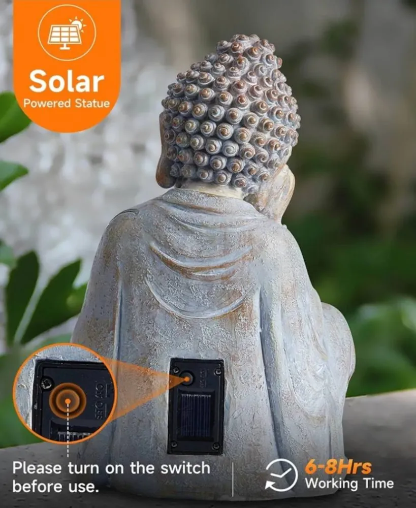 Handmade & handpainted Resting Buddha Statue Lotus Decoration Ornament - Outdoor Garden - Solar Energy , ca. 30x17cm - 1.5kg