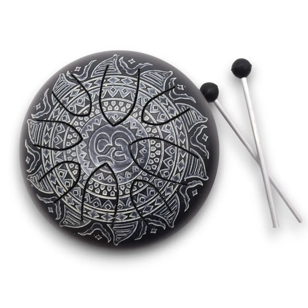 Ståltunge Tromme 16cm 8-Note Om Mandala Gravert