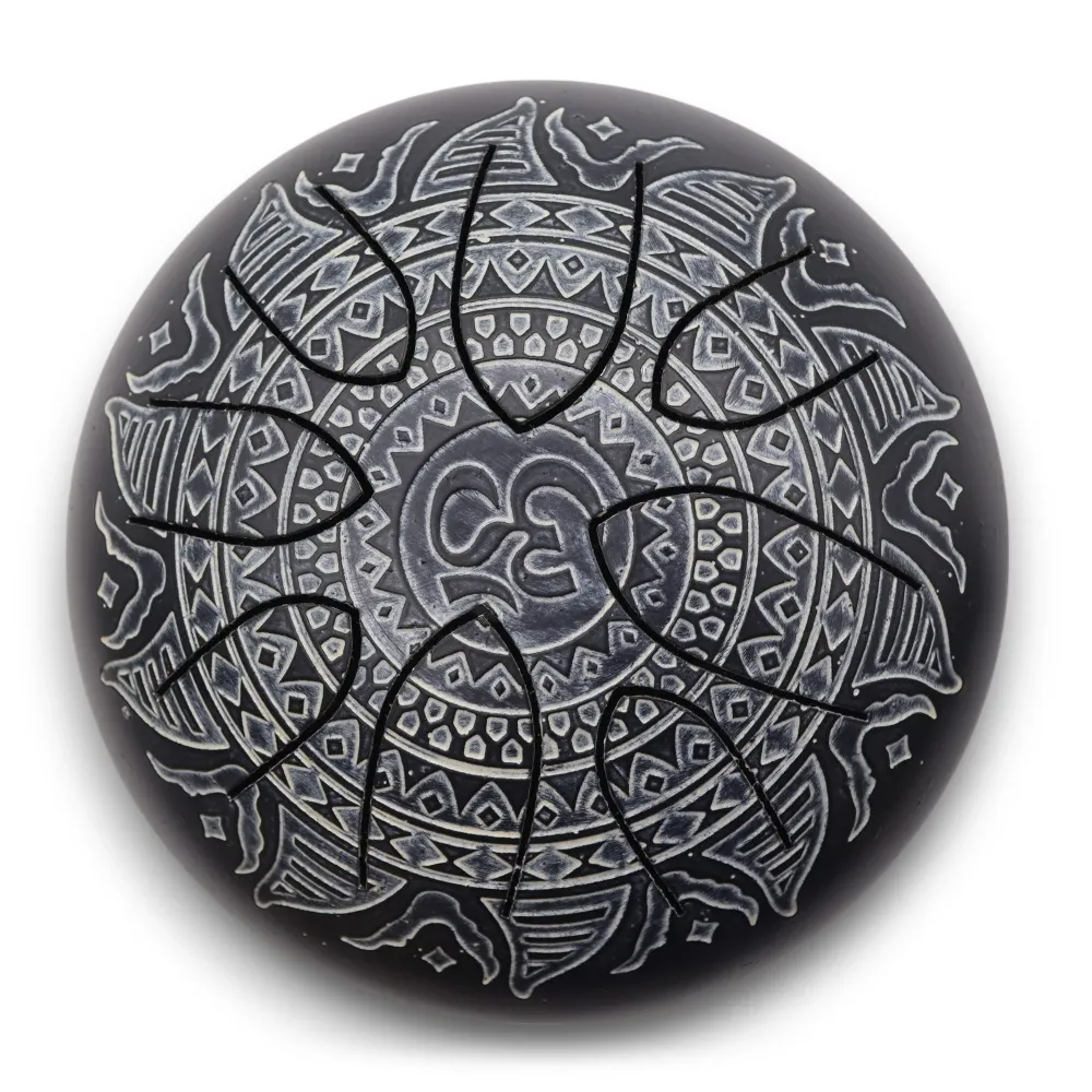 Ståltunge Tromme 16cm 8-Note Om Mandala Gravert