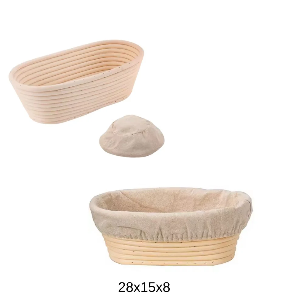 Hevekurv oval med lin – 28 cm (banetton)
