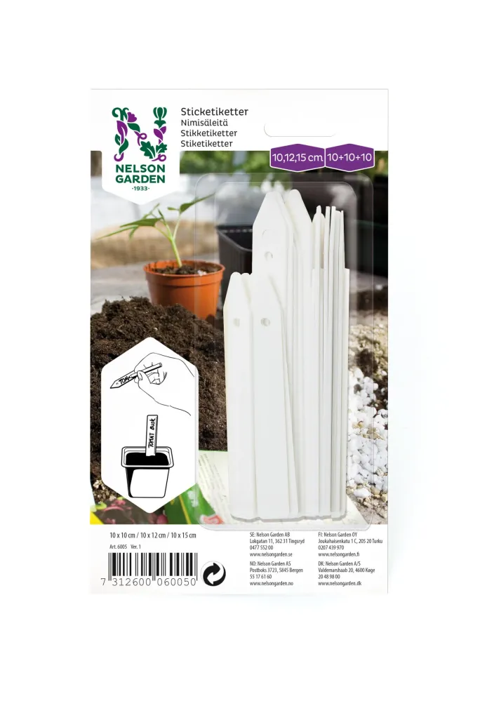 Nelson Garden stikketiketter i plast – hvit