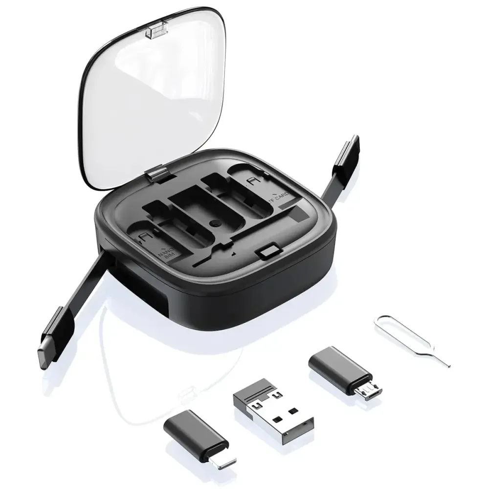 60W hurtiglading multifunksjonell kabeloppbevaringsboks med universelle adaptere og telefonholder