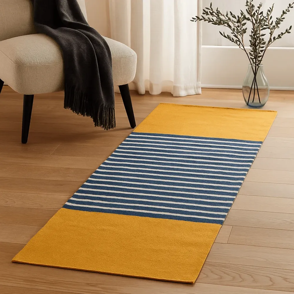 Bomulls løper teppe gul blå 70x170cm