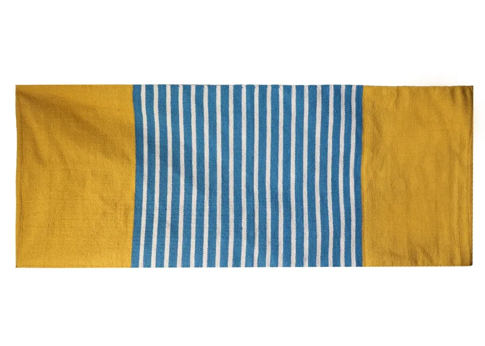 Bomulls løper teppe gul blå 70x170cm