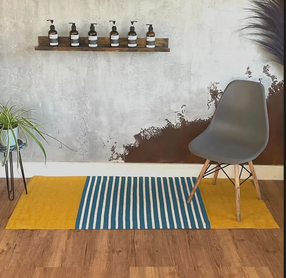 Bomulls løper teppe gul blå 70x170cm