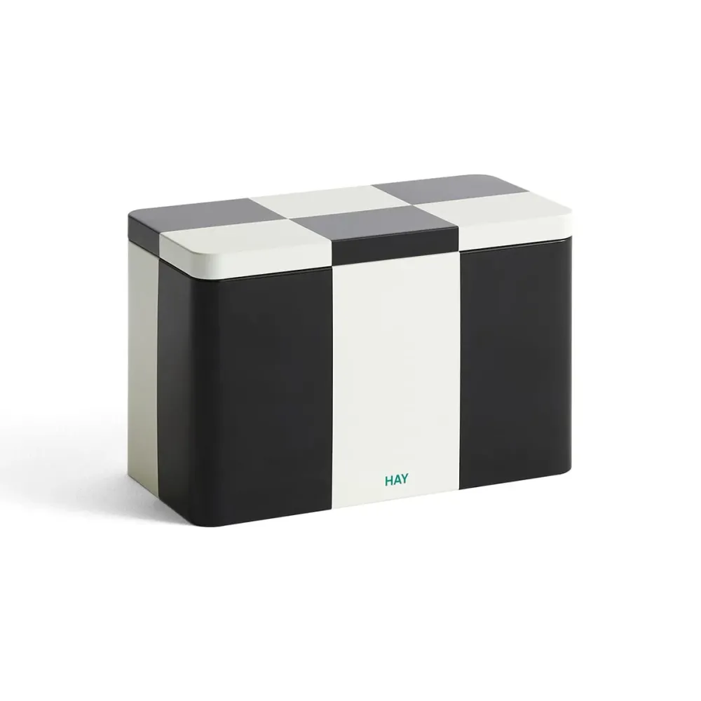 Tin oppbevaringsboks Medium sort, hvit