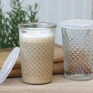Fransk kaffeglass m. mønster og lokk - 500 ml