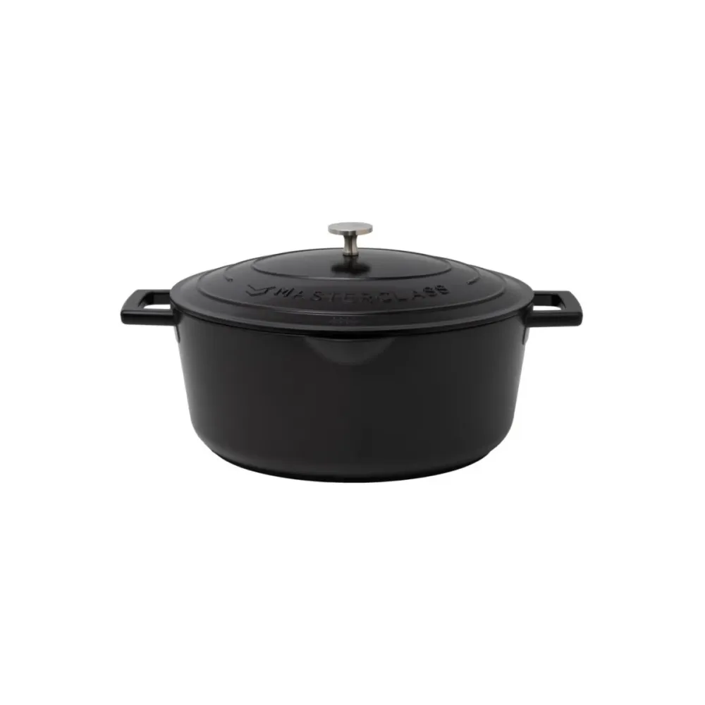 Støpejernsgryte i aluminium 6 liter med lokk sort
