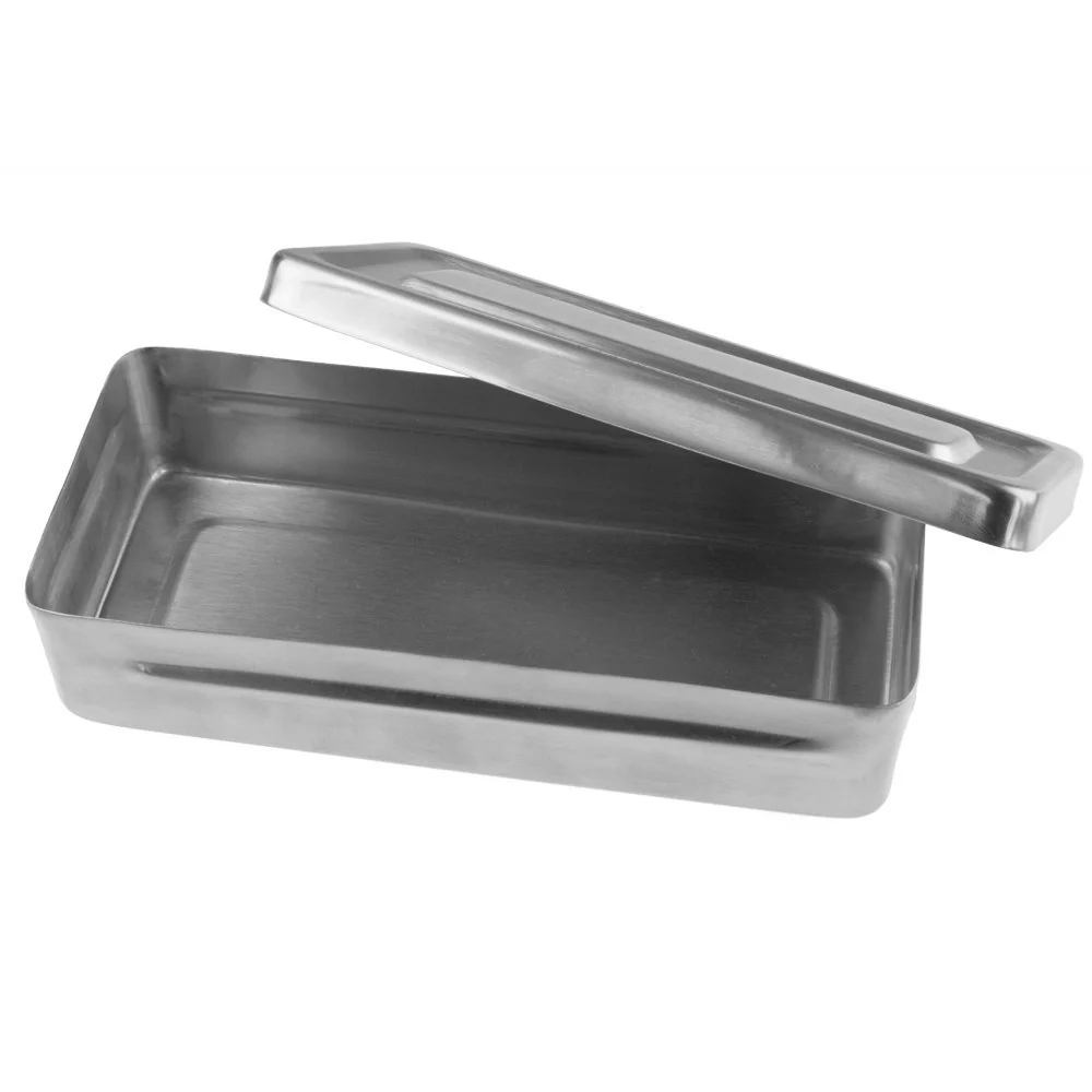 Instrumentbeholder med lokk - Mål: 18 cm x 8 cm x 4 cm - rustfritt stål