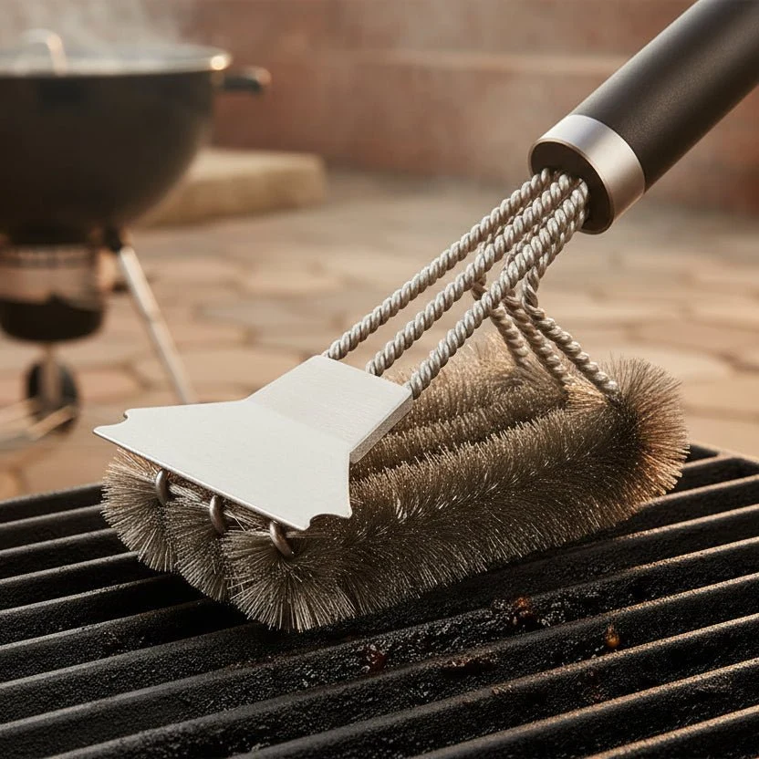 Grillbørste med skrape i rustfritt stål