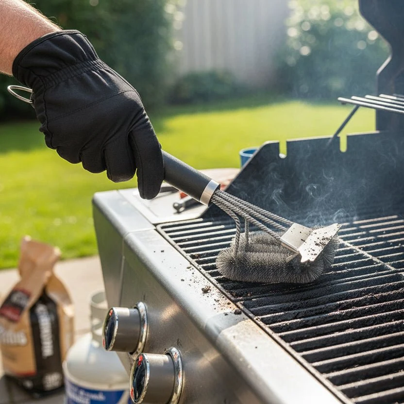 Grillbørste med skrape i rustfritt stål