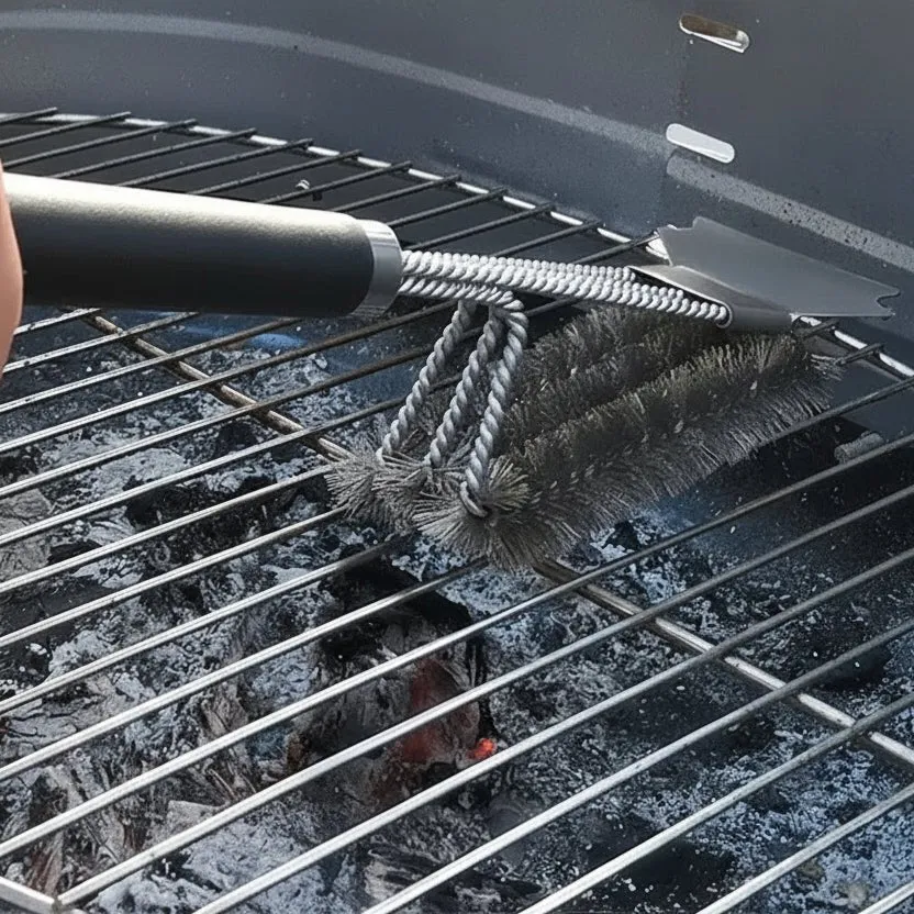 Grillbørste med skrape i rustfritt stål