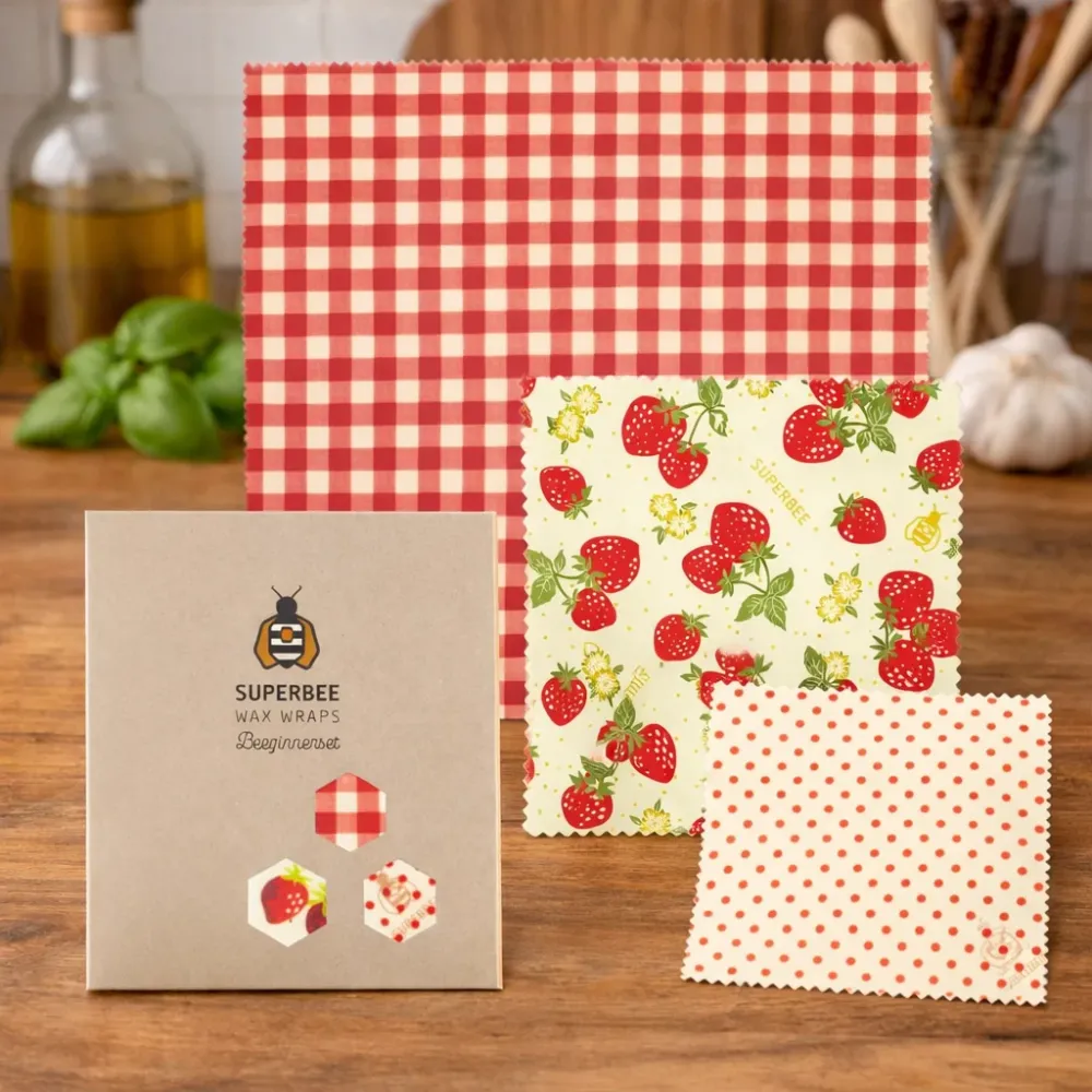 Startsett med bivoks matomslag – Strawberry, 3 stk 🐝-Forhåndsbestill, på lager 20.april