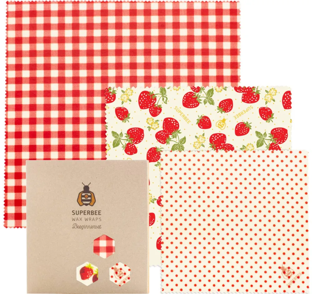 Startsett med bivoks matomslag – Strawberry, 3 stk 🐝-Forhåndsbestill, på lager 20.april