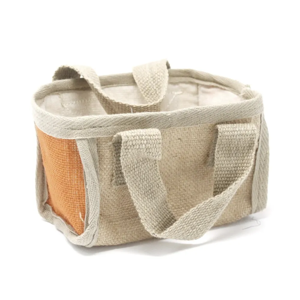 Handlekurv Jute Bomull Gurkemeie 16x10x12cm