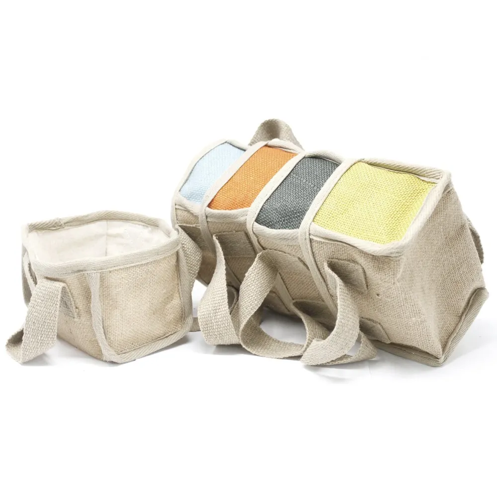 Handlekurv Jute Bomull Gurkemeie 16x10x12cm
