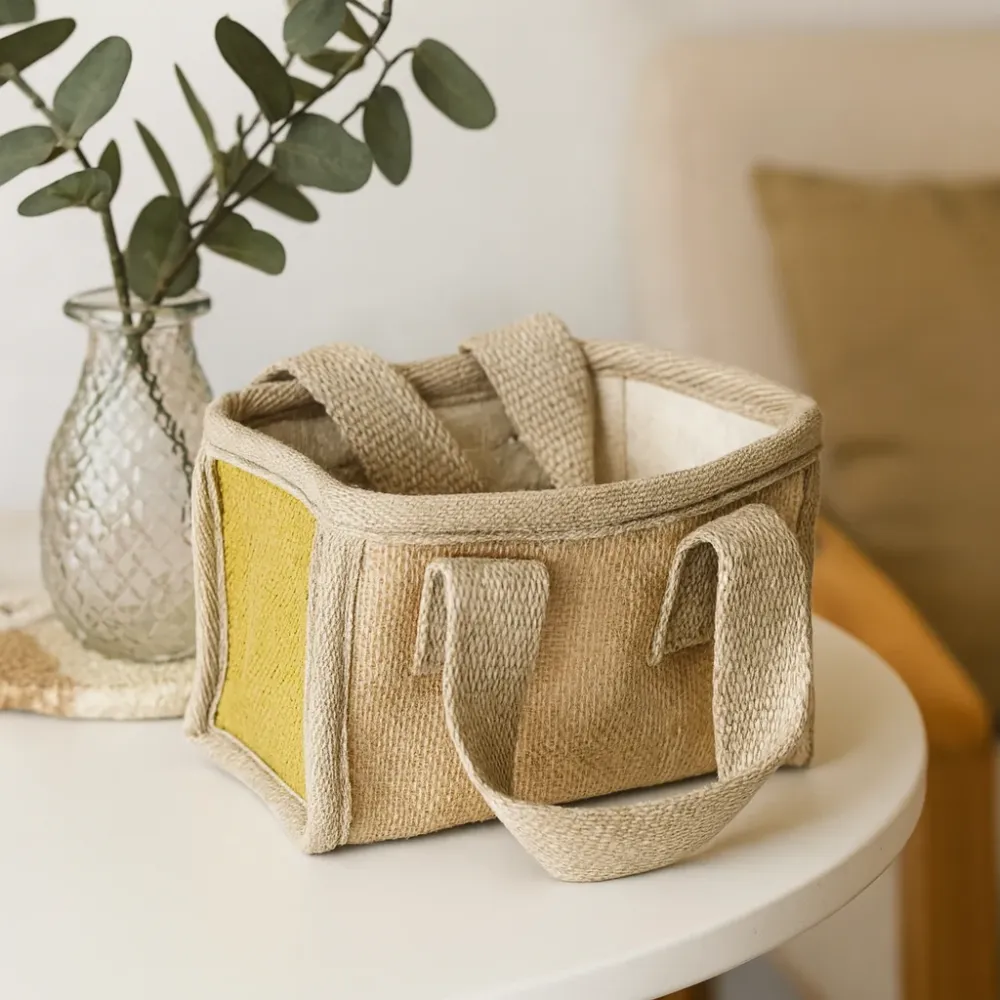 Handlekurv Jute Bomull Oliven 16x10x12 cm
