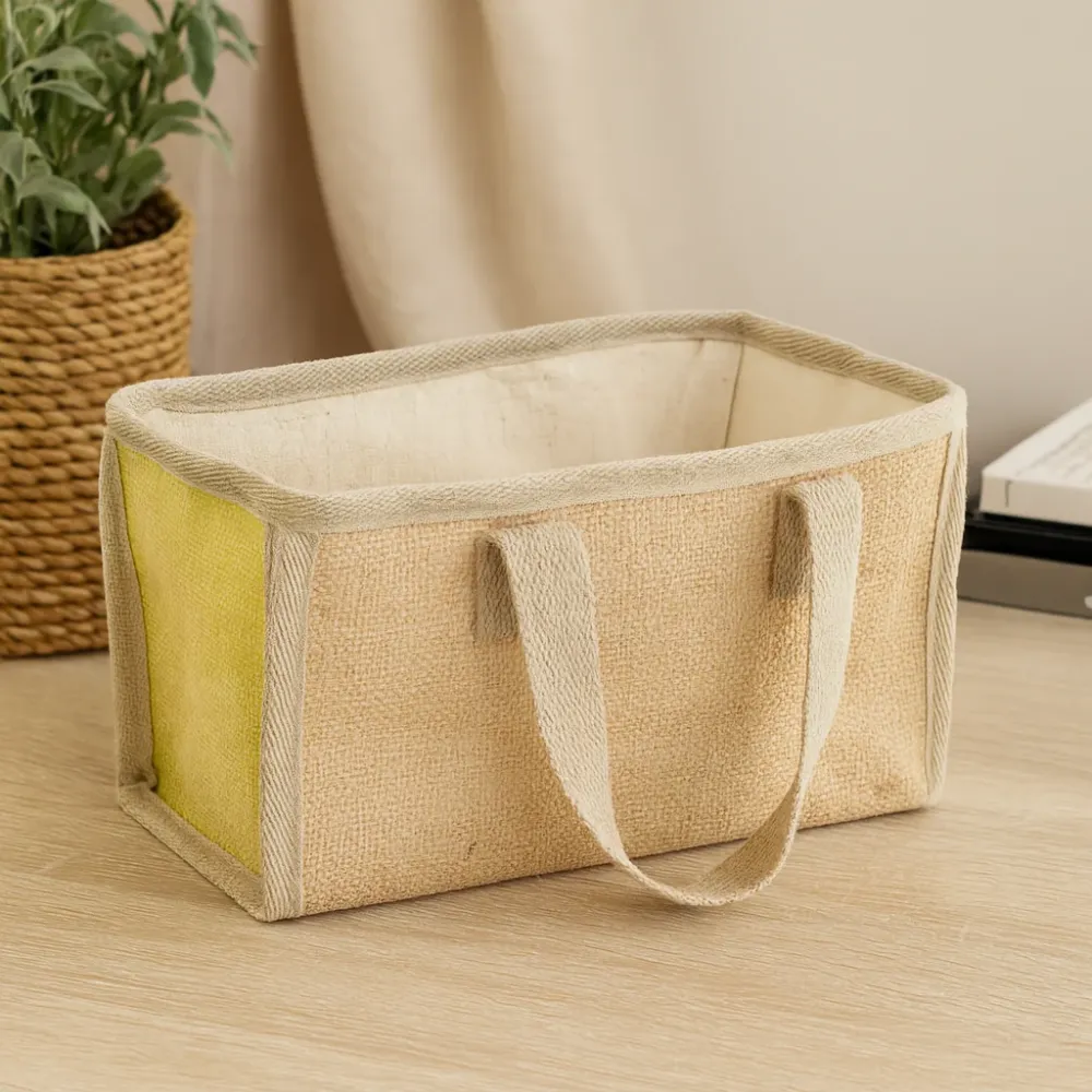 Handlekurv i jute og bomull – Olivengrønn 33x18x20cm