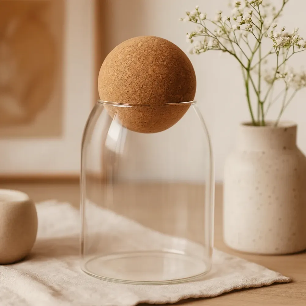 Glasskrukke med korkkulelokk 10cm klar