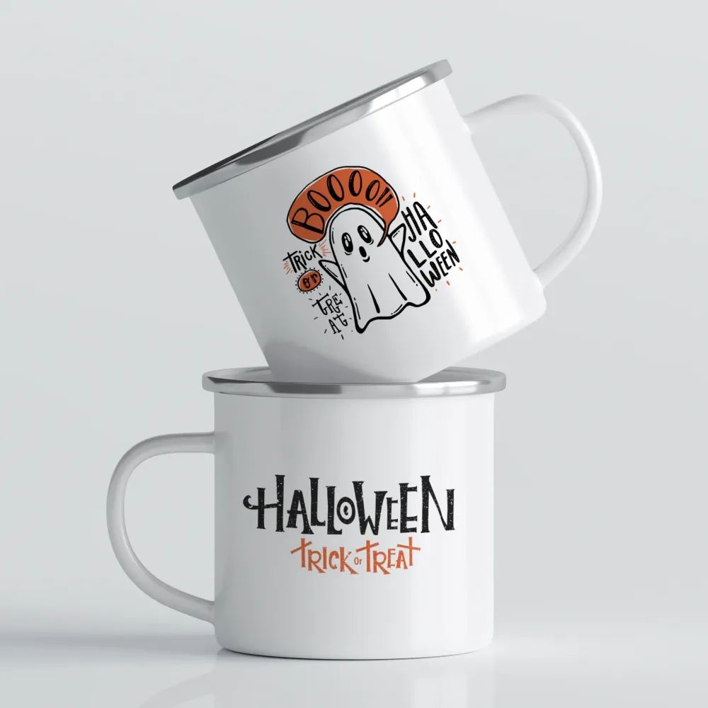 Halloween emaljekrus No14 - Boo Ghost & Trick or Treat