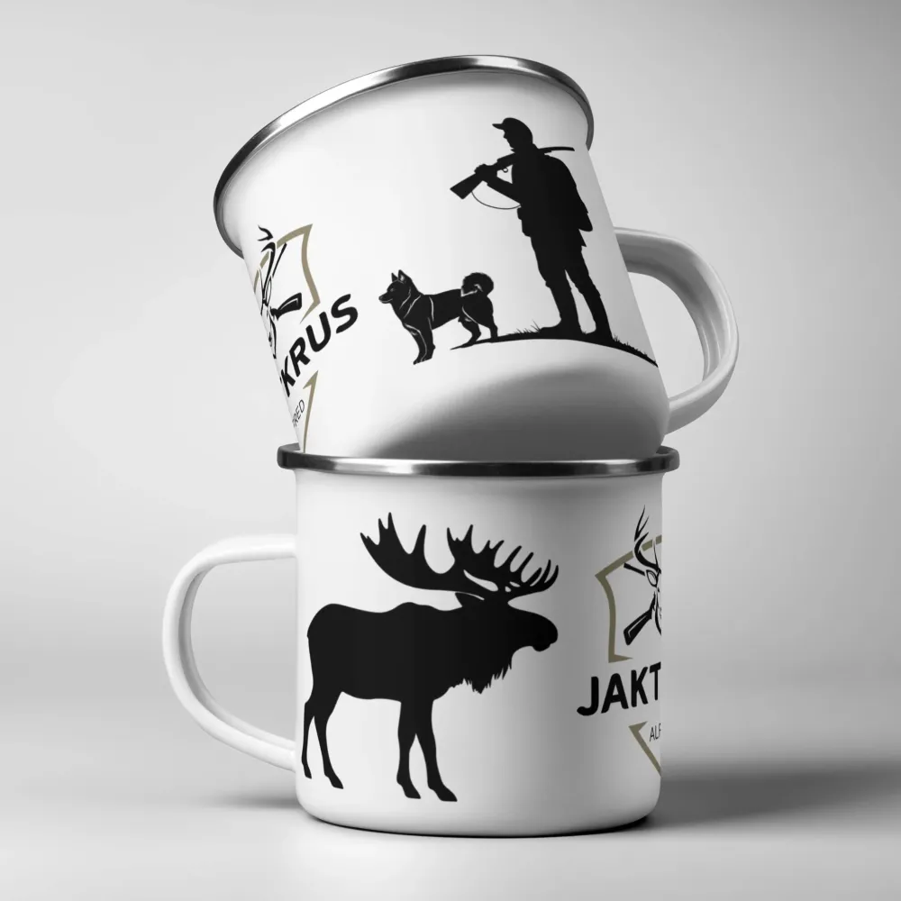 JAKTKRUS No8 - EMALJEKRUS MED ELGMOTIV OG PERSONLIG NAVN