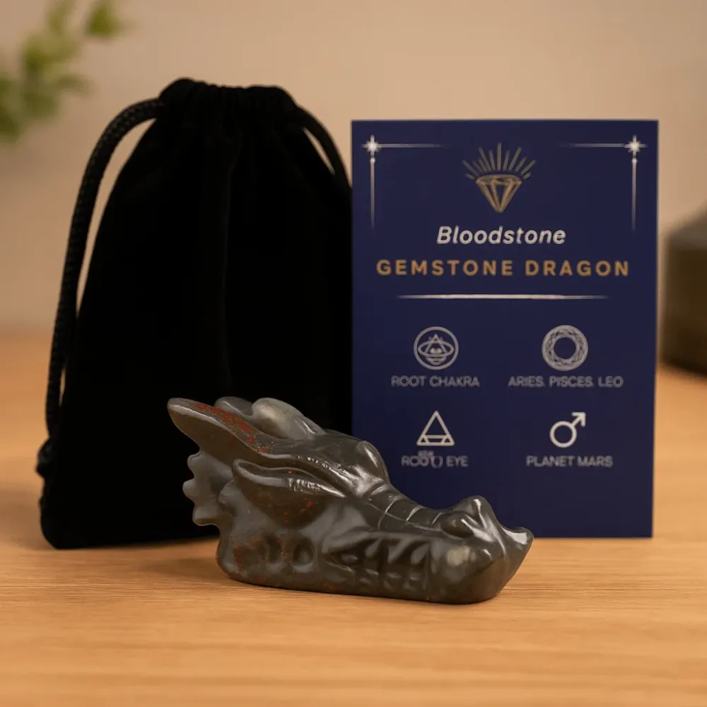 Bloodstone dragehode utskjæring 60x30x35mm