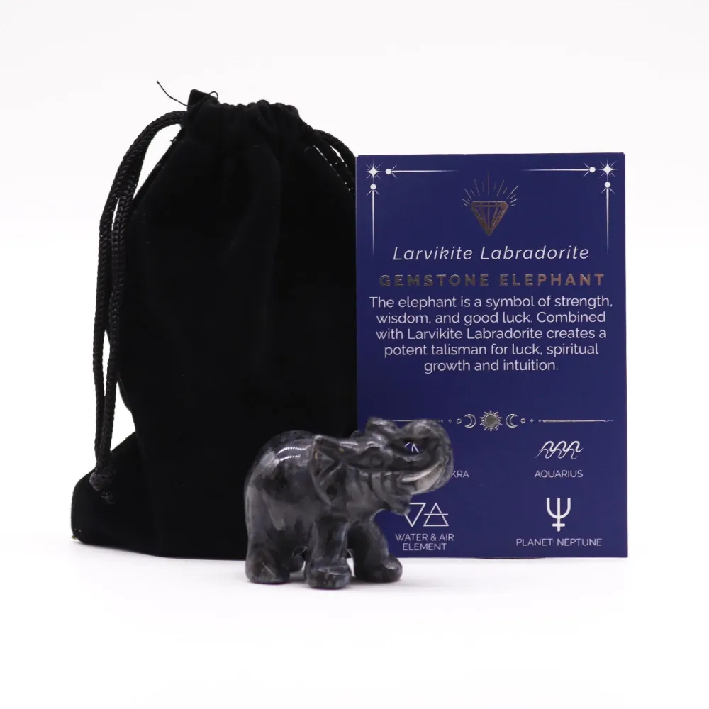 Labradoritt Larvikitt Elefantfigur 50x35x25mm