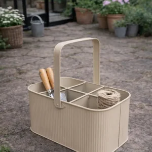 Kurv med hank - beige metall
