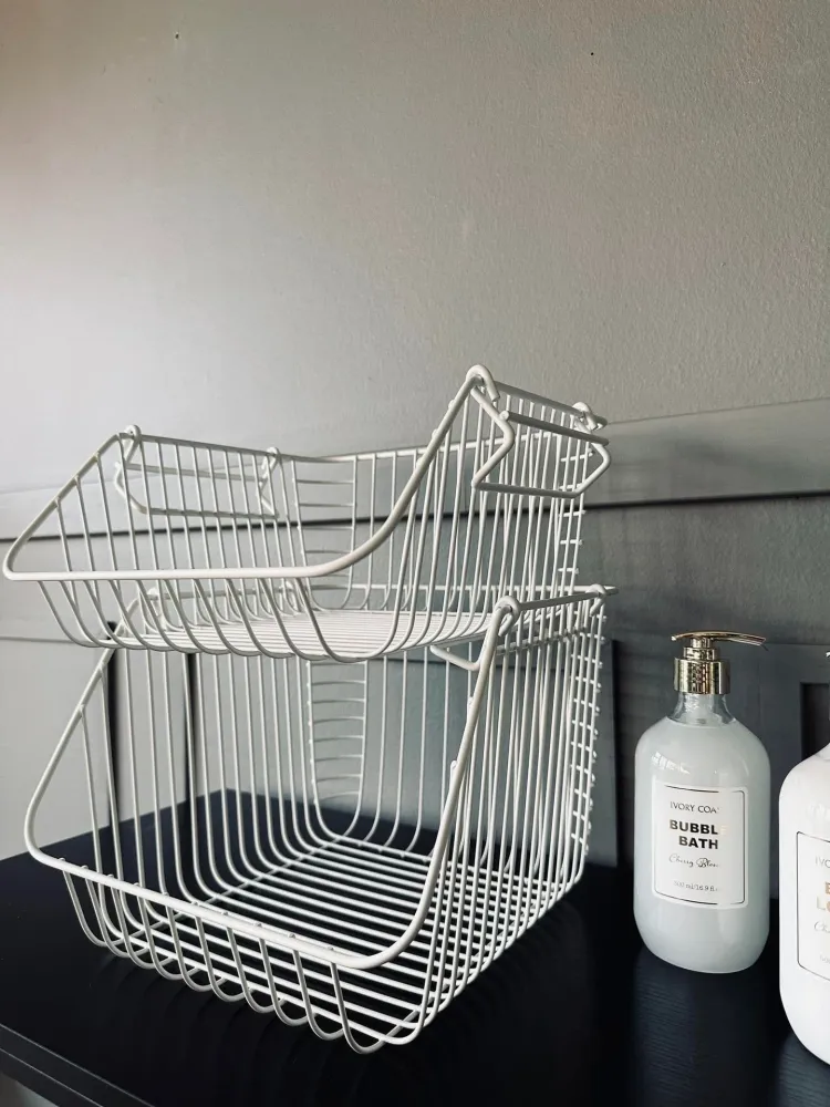 Kurv til oppbevaring - Hvit stablebar LARGE
