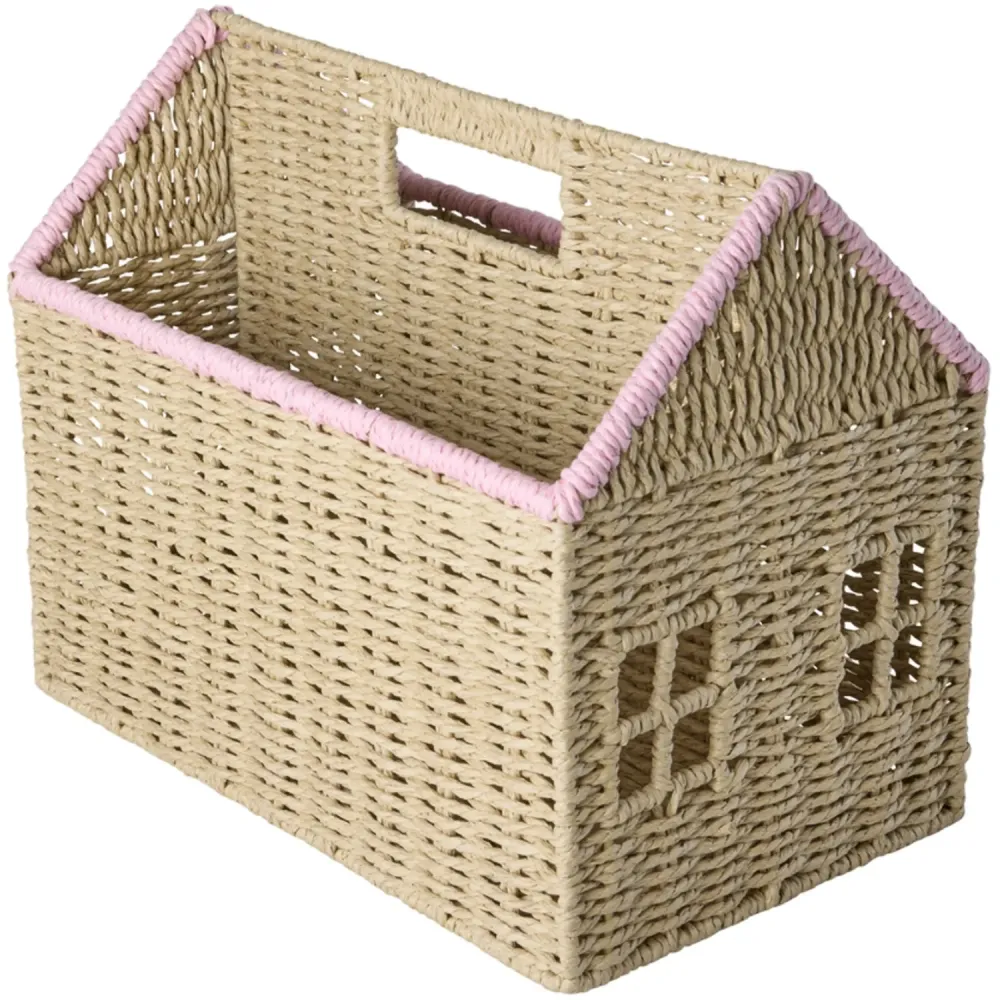 Rice Paper Rope Magazine Holder House Shape Med Pink Details
